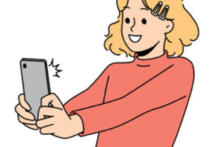 Illustration: Frau hält ihr Smartphone